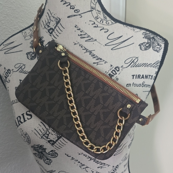Michael Kors Black & Brown MK Monogram Chain Bum/Belt Bag (EUC)(S)✨️🖤✨️ - Picture 5 of 13